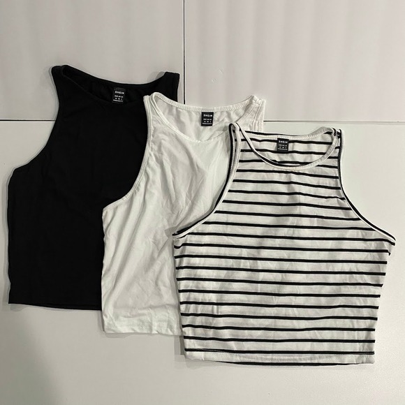 SHEIN Kids 3 Pack Tank Tops White Black Stripe Sleeveless Tops Size M - Picture 6 of 9